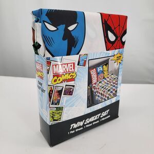 Marvel Comics Twin Sheet Set Flat Fitted Pillowcase Kids Bed Room Superheroes